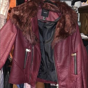 Burgundy with fur jacket